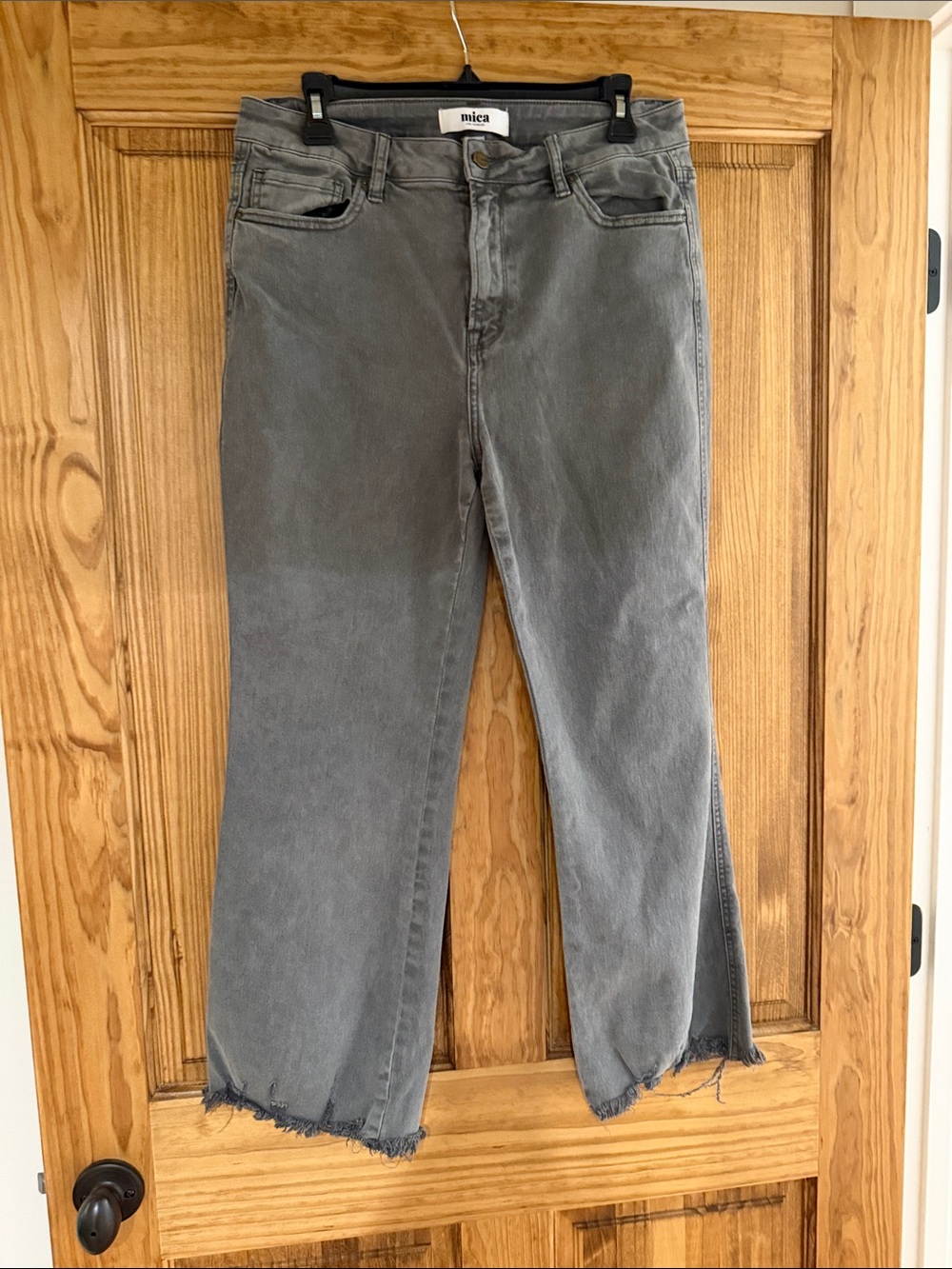 Mica Gray High-Rise Crop Jeans with Frayed Hem